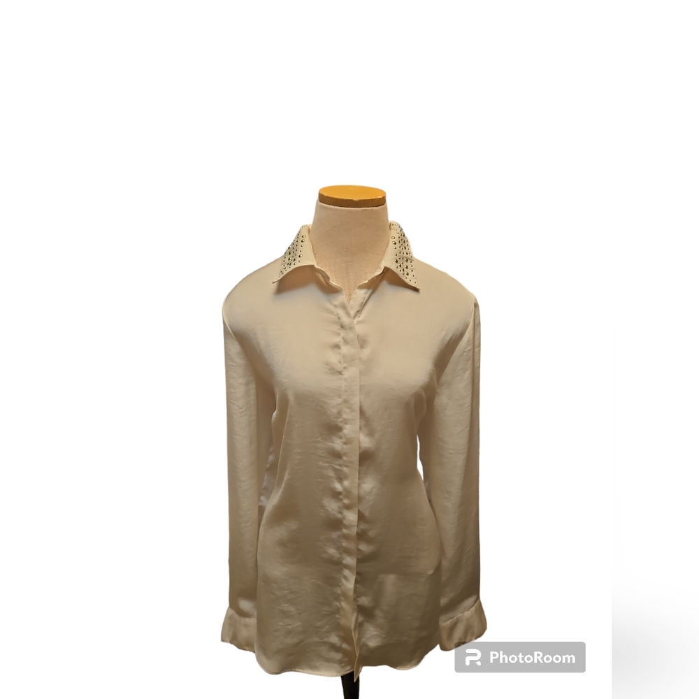 T Tahari button down studded collar blouse
